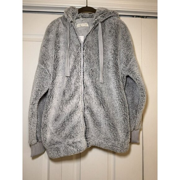 Lou & Grey for Loft Cozy Soft Gray Full Zip Oversized Teddy Bear Jacket Size S - Picture 5 of 13